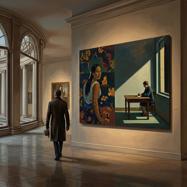 Border agent che attraversa la mostra Confini da Gauguin a Hopper a Villa Manin