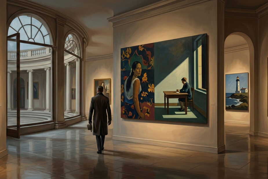 Border agent che attraversa la mostra Confini da Gauguin a Hopper a Villa Manin