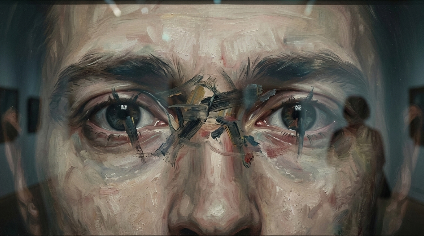 Primo piano simbolico degli occhi di un border agent con il confine nello sguardo