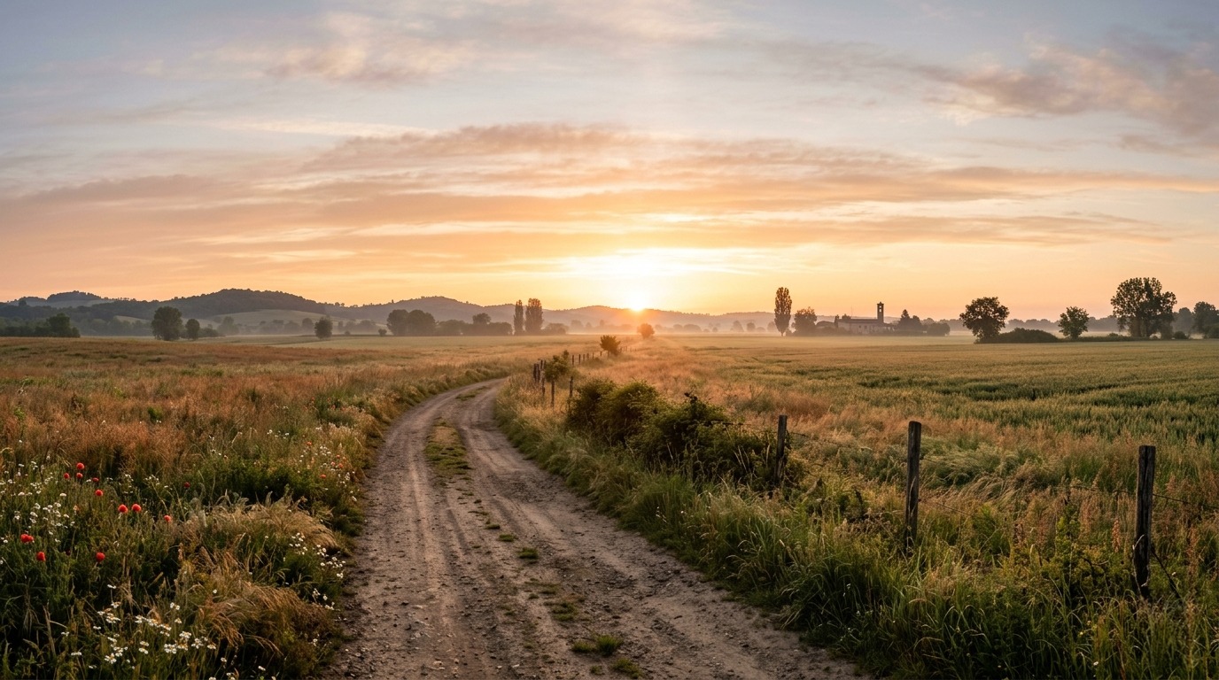 Strada che porta verso un orizzonte luminoso come metafora di una frontiera aperta