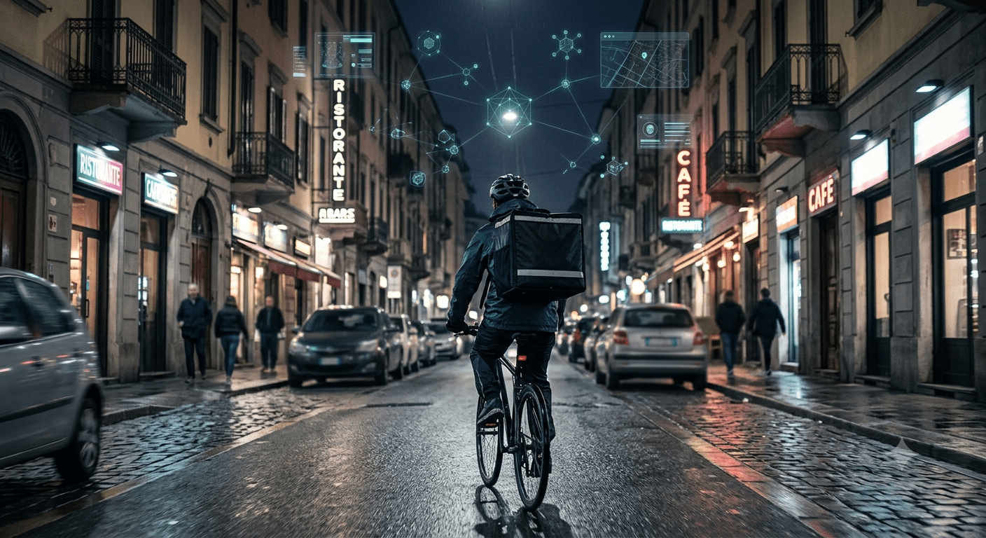 L’algoritmo e il lavoro dei rider Rider guidato da un algoritmo invisibile che controlla percorsi e tempi di lavoro